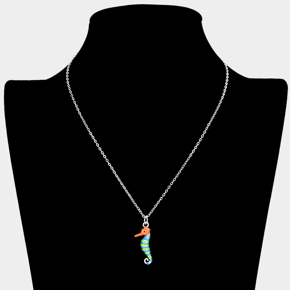 iLLASPARKZ Silver Plated Enamel Metal Seahorse Pendant Necklace