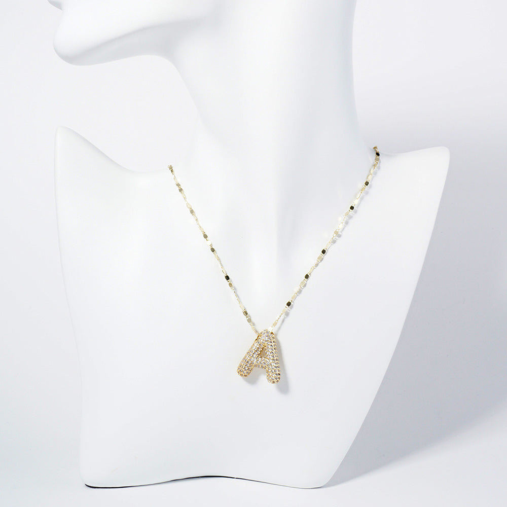 iLLASPARKZ -A- Gold Dipped CZ Stone Paved Monogram Pendant Necklace