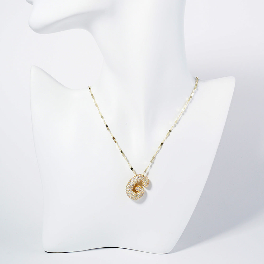 iLLASPARKZ -G- Gold Dipped CZ Stone Paved Monogram Pendant Necklace