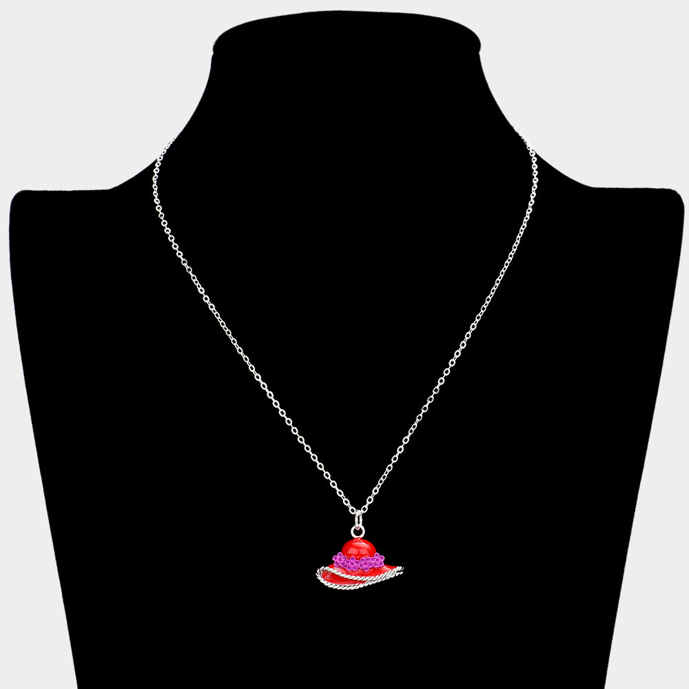 iLLASPARKZ Silver Plated Red Hat Pendant Necklace