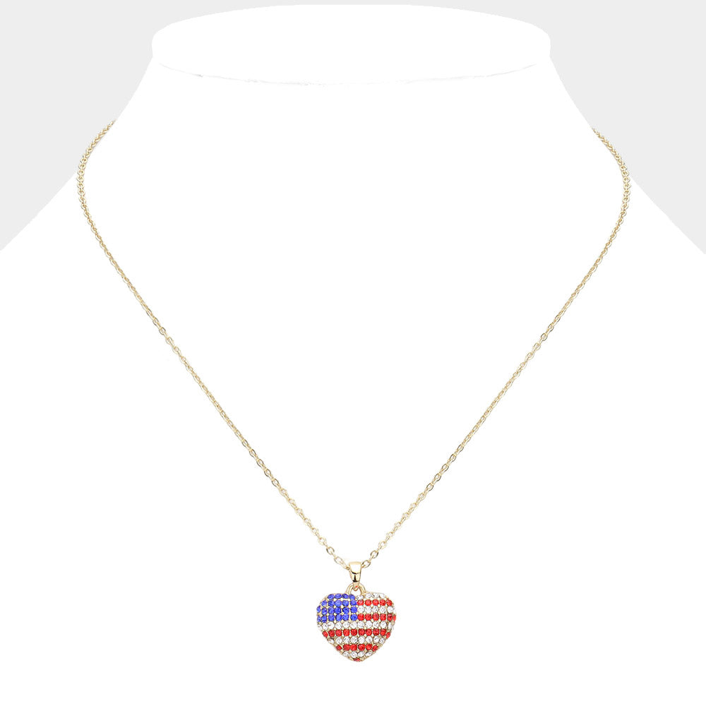 iLLASPARKZ Crystal Paved American USA Flag Heart Pendant Necklace