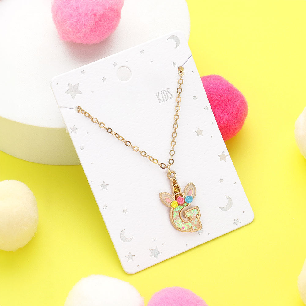 iLLASPARKZ -G- Unicorn Monogram Pendant Kids Necklace