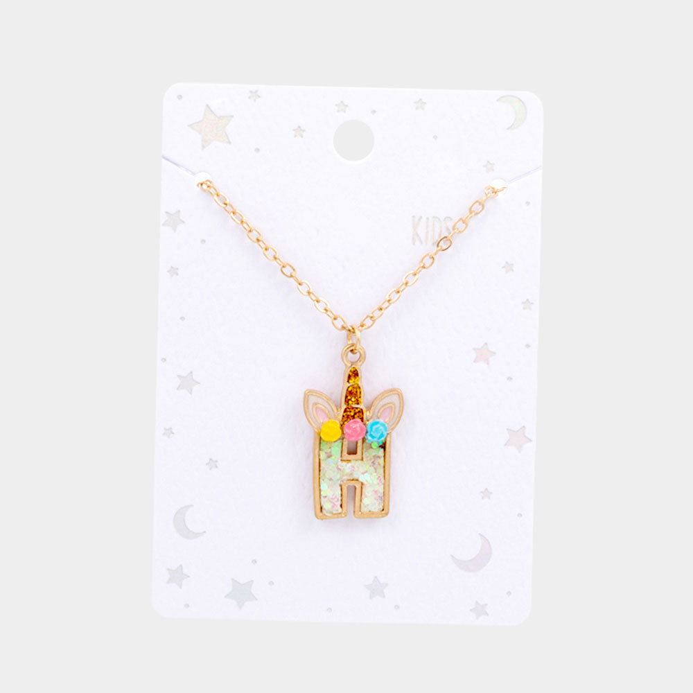 iLLASPARKZ -H- Unicorn Monogram Pendant Kids Necklace