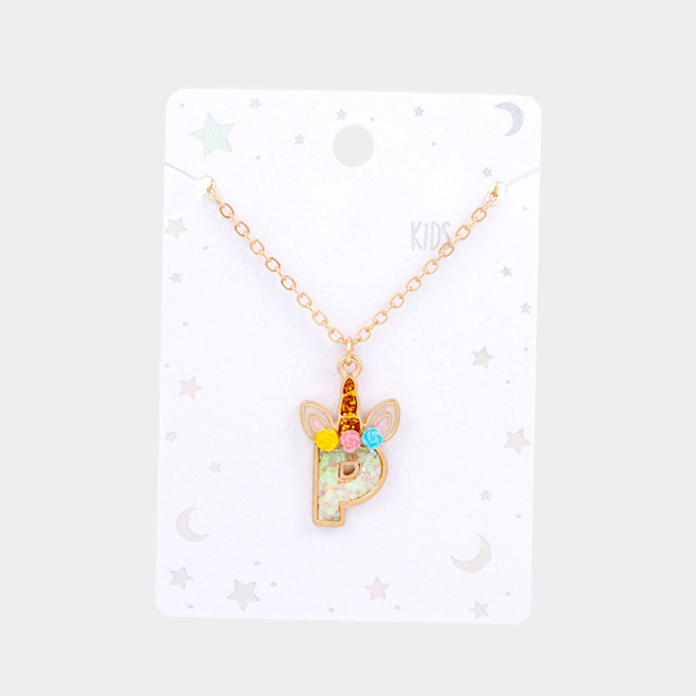 iLLASPARKZ -P- Unicorn Monogram Pendant Kids Necklace