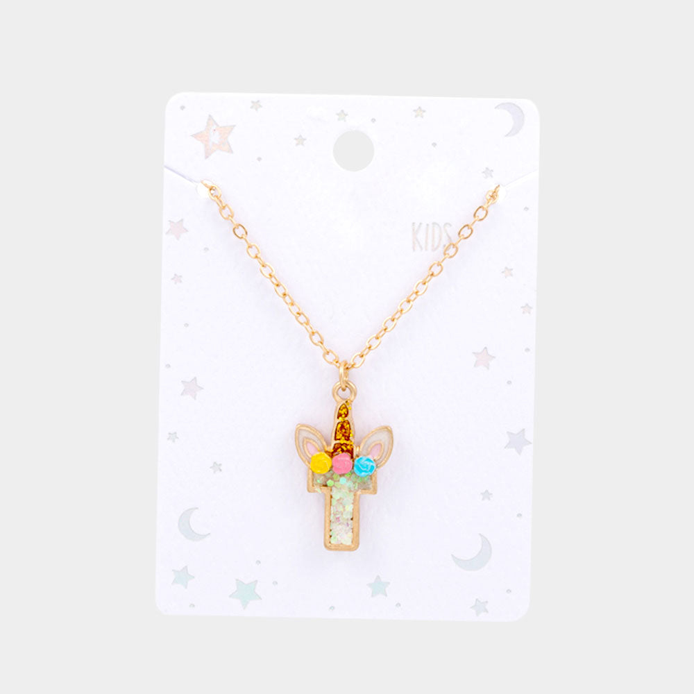 iLLASPARKZ -T- Unicorn Monogram Pendant Kids Necklace