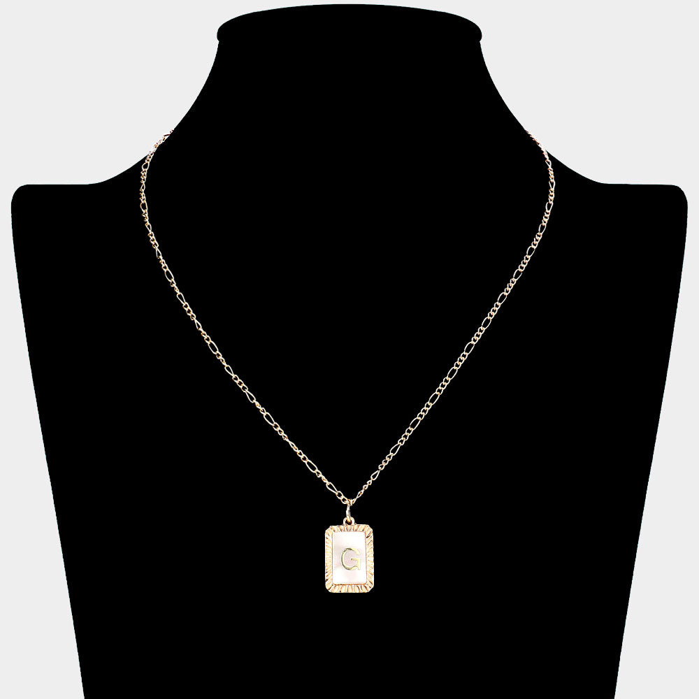 iLLASPARKZ -G- Monogram Genuine Shell Rectangle Pendant Necklace