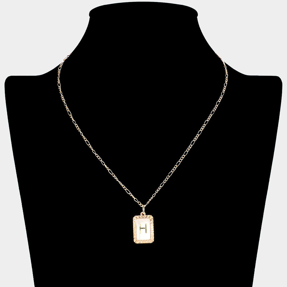 iLLASPARKZ -H- Monogram Genuine Shell Rectangle Pendant Necklace