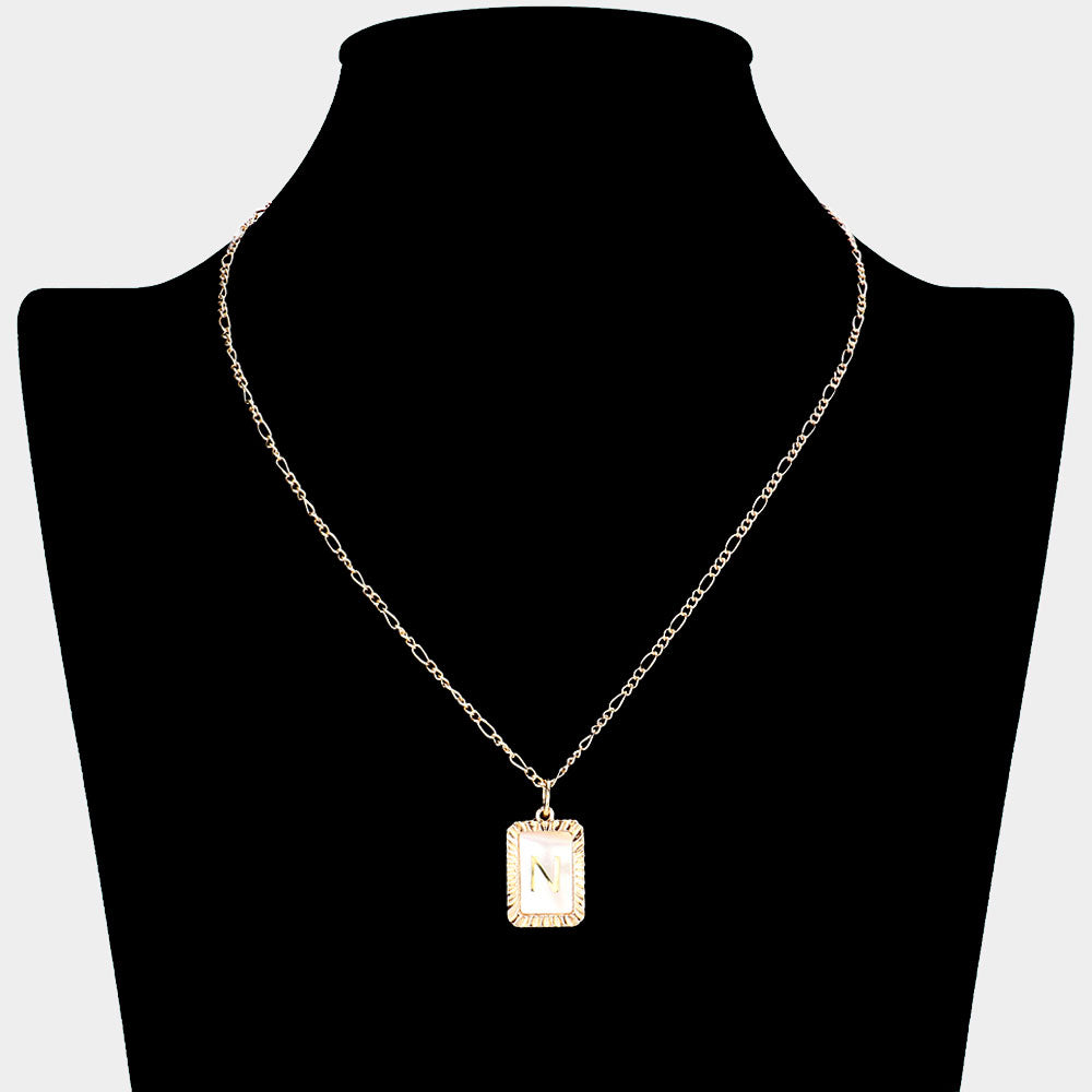 iLLASPARKZ -N- Monogram Genuine Shell Rectangle Pendant Necklace