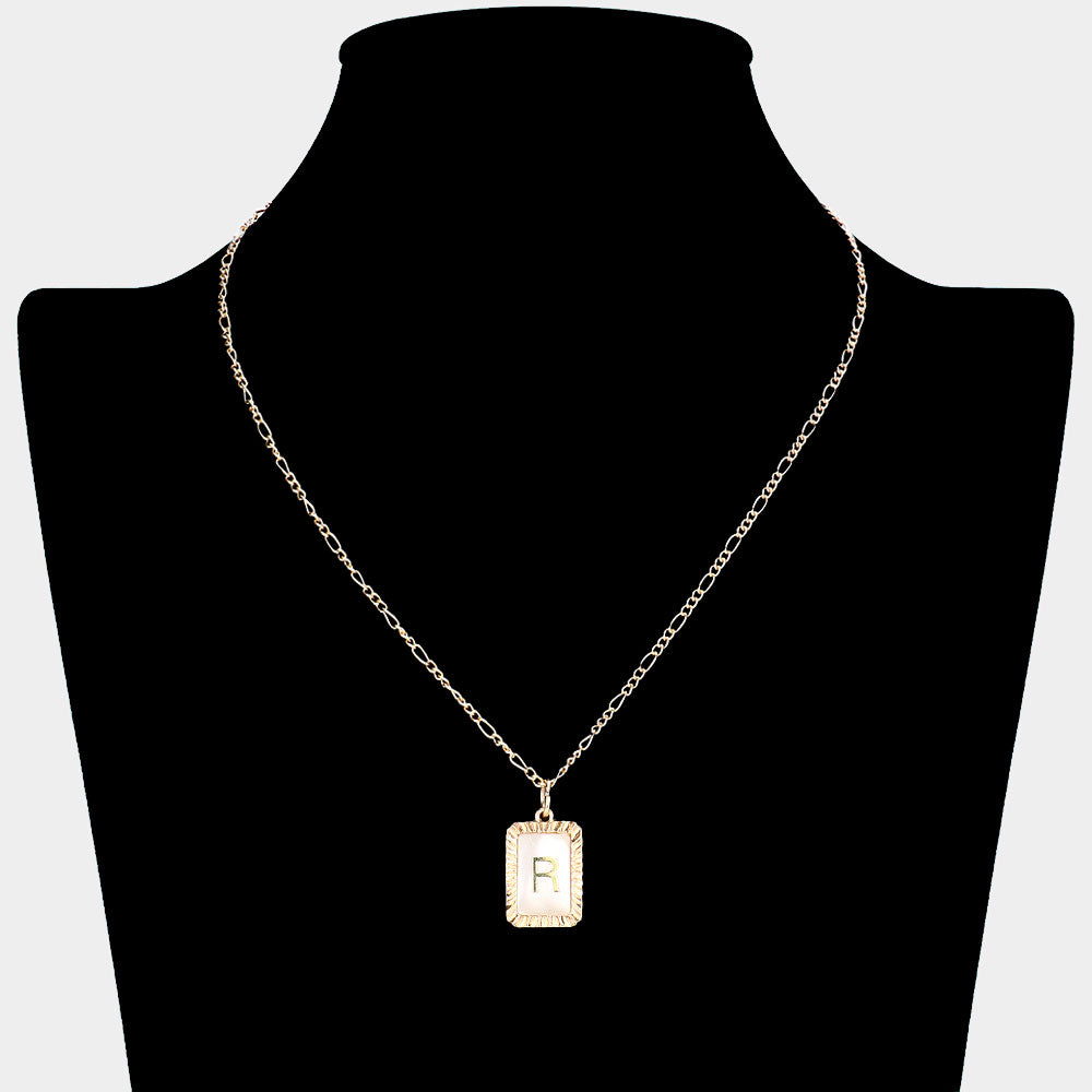 iLLASPARKZ -R- Monogram Genuine Shell Rectangle Pendant Necklace