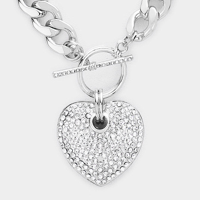 iLLASPARKZ Pave Crystal Rhinestone Heart Toggle Necklace