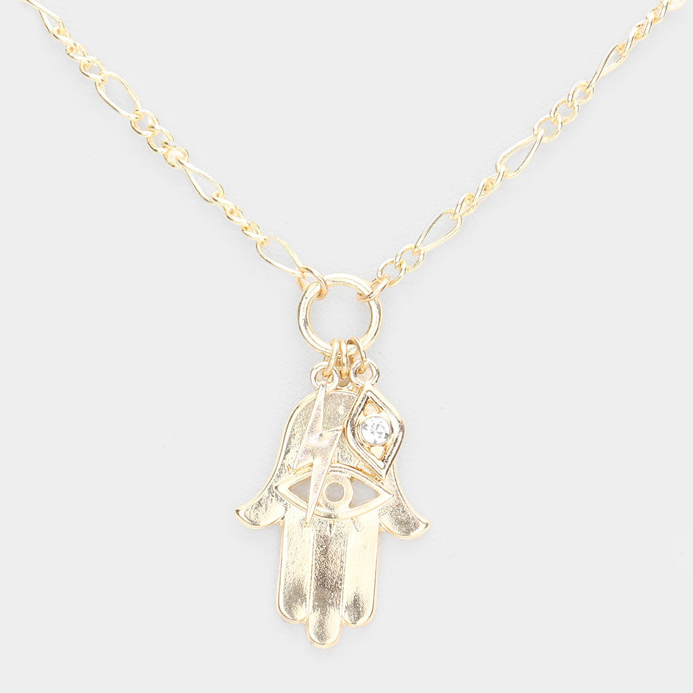 iLLASPARKZ Metal Hamsa Hand Lightning Evil Eye Pendant Necklace