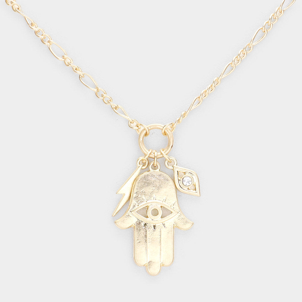 iLLASPARKZ Metal Hamsa Hand Lightning Evil Eye Pendant Necklace