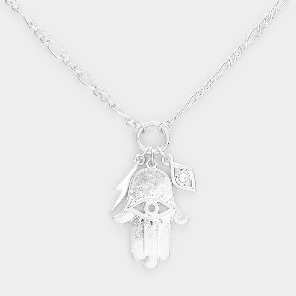 iLLASPARKZ Metal Hamsa Hand Lightning Evil Eye Pendant Necklace