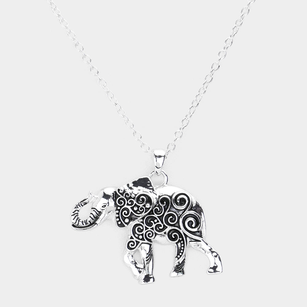 iLLASPARKZ Antique Metal Western Elephant Pendant Necklace