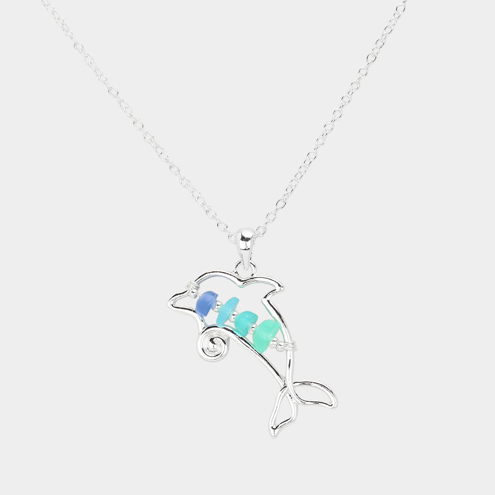 iLLASPARKZ Bean Beads Accented Metal Wire Dolphin Pendant Necklace