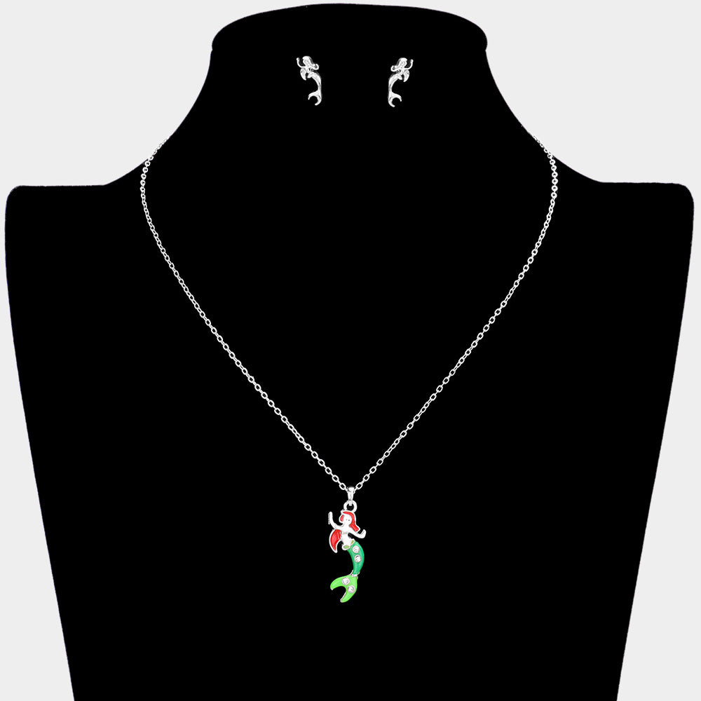 iLLASPARKZ Rhinestone Embellished Enamel Mermaid Pendant Necklace