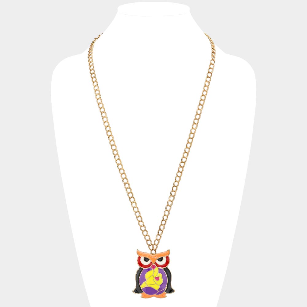 iLLASPARKZ Enamel Owl Pendant Long Necklace