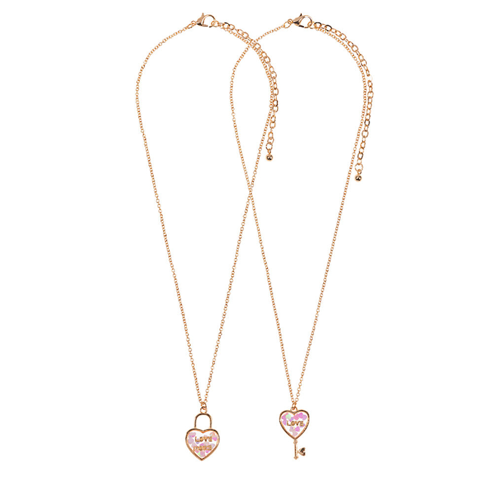 iLLASPARKZ 2PCS - Love & Love More BFF Heart Lock Key Necklace Set