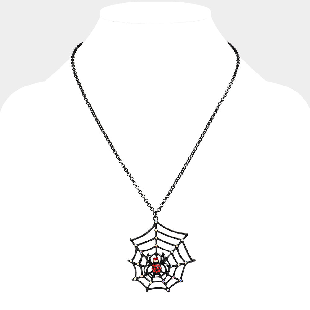 iLLASPARKZ Stone Pointed Halloween Spider Web Pendant Necklace