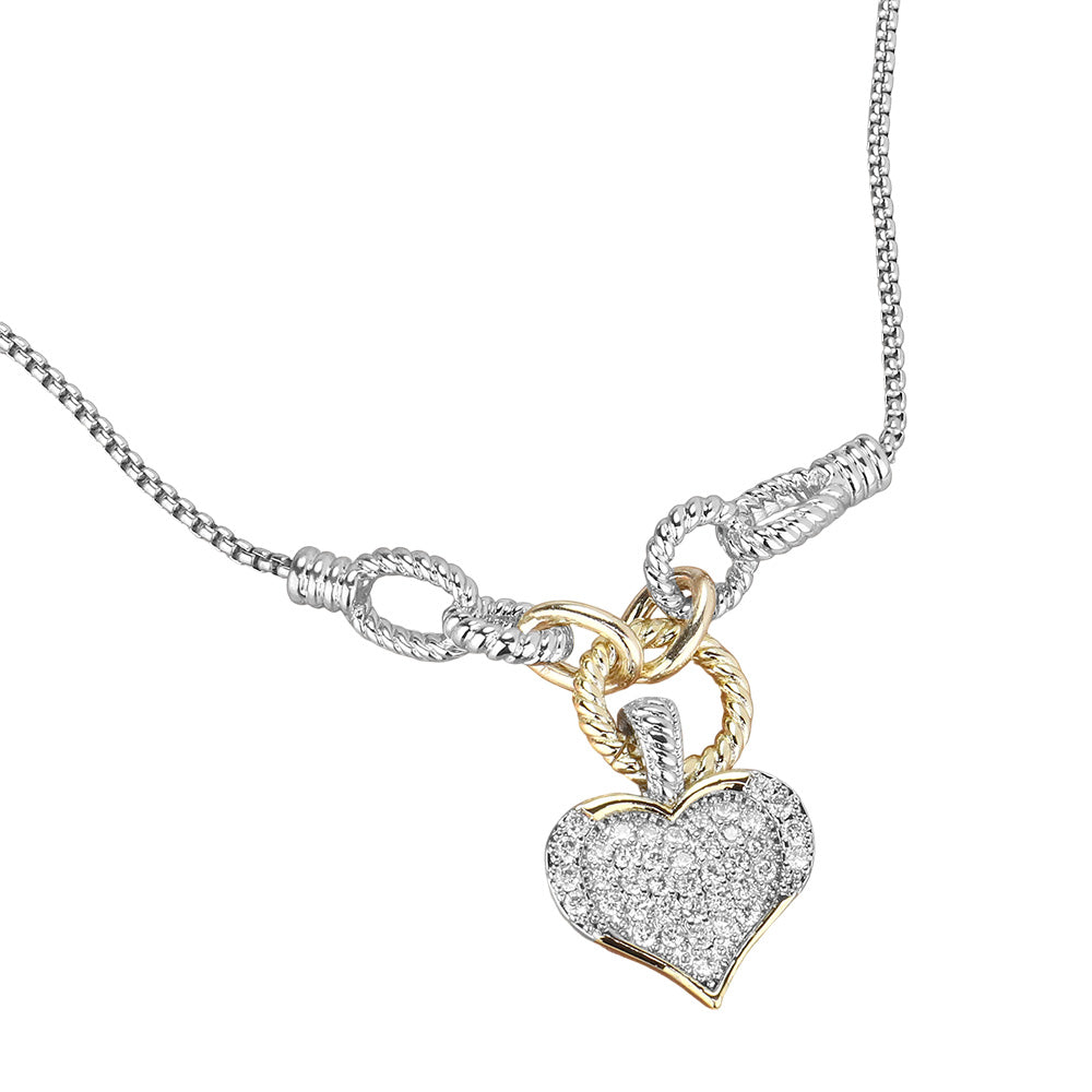 iLLASPARKZ 14K Gold Plated Two Tone CZ Stone Paved Heart Pendant Necklace