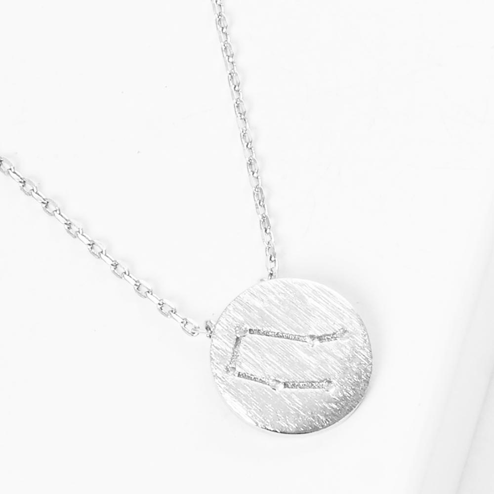 iLLASPARKZ Gemini White Gold Dipped CZ Zodiac Sign Metal Disc Pendant Necklace