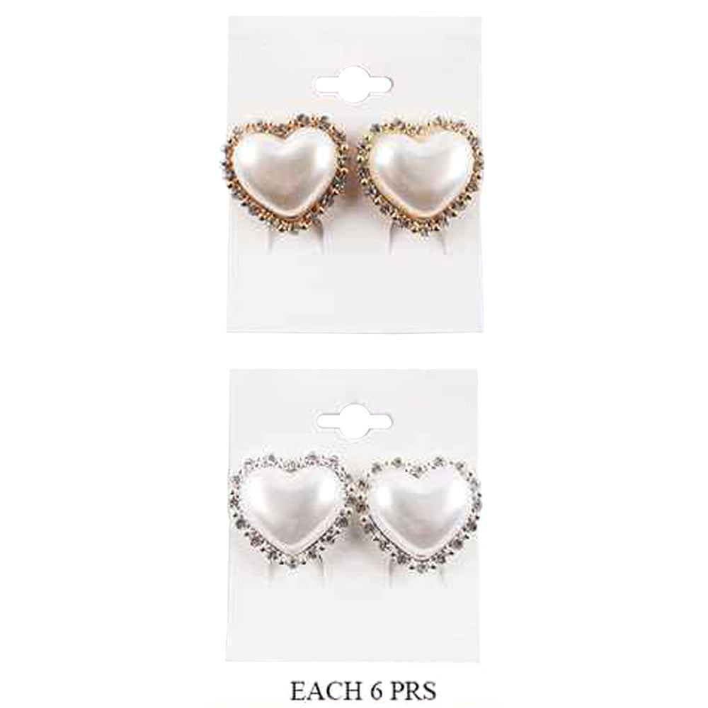 iLLASPARKZ Rhinestone Trimmed Heart Pearl Clip on Earrings