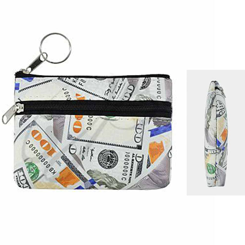 iLLASPARKZ 12PCS - 100 Dollar Print Coin Purse Keychains