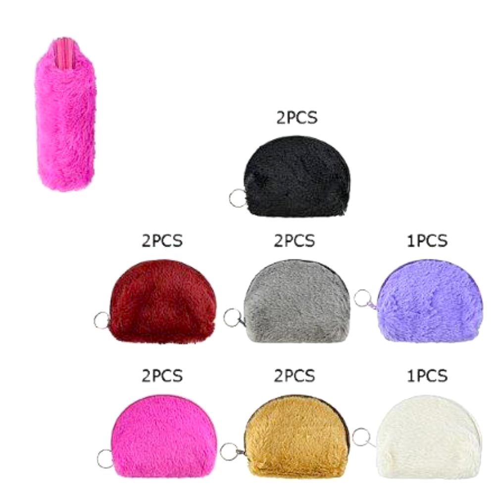 iLLASPARKZ 12PCS - Solid Faux Fur Coin Purse Keychains