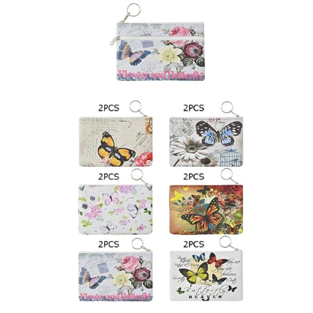 iLLASPARKZ 12PCS - Butterfly Flower Printed Coin Purse Keychains