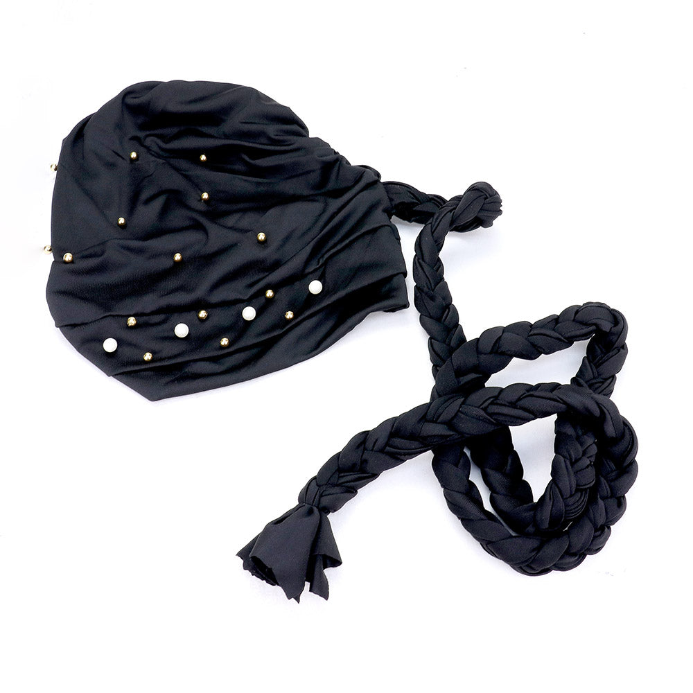 iLLASPARKZ 12PCS - Pearl Metal Ball Detail Braid Turban Hats