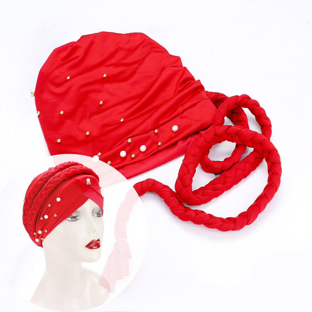 iLLASPARKZ 12PCS - Pearl Metal Ball Detail Braid Turban Hats