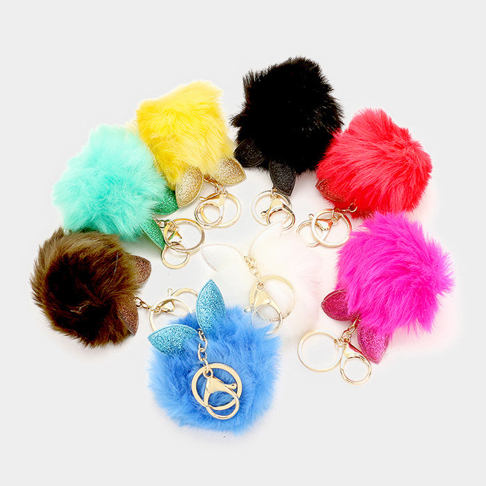 iLLASPARKZ 12 PCS Ears Pom Pom Keychains