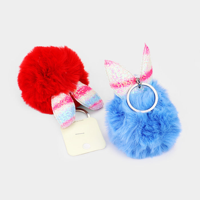 iLLASPARKZ 12PCS - Shimmery Bunny Ears Pom Pom Key Chains