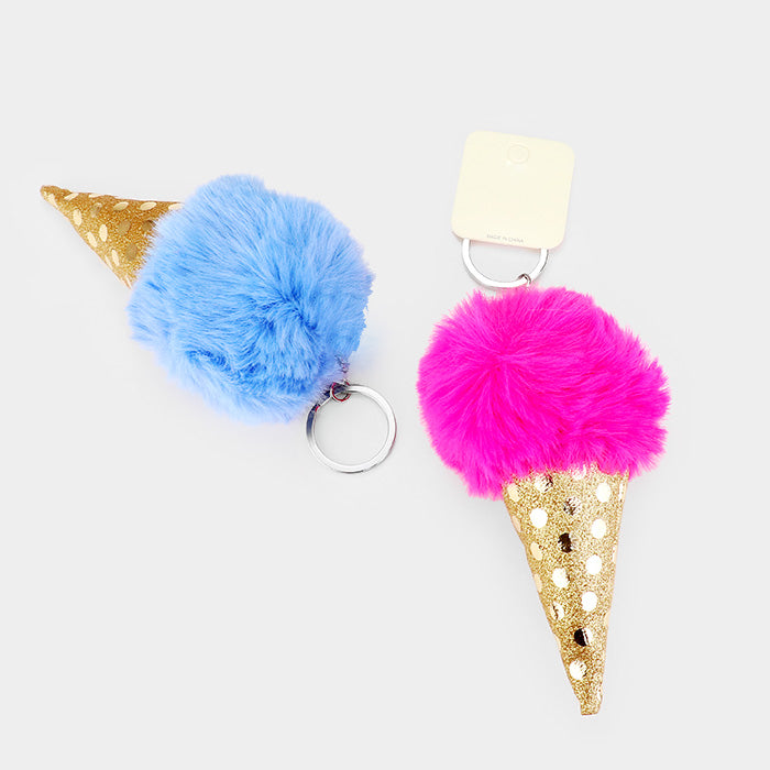 iLLASPARKZ 12PCS - Shimmery Ice Cream Cone Pom Pom Key Chains