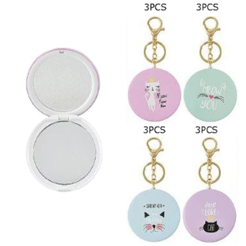 iLLASPARKZ 12PCS - Cat Printed Compact Mirror Keychains