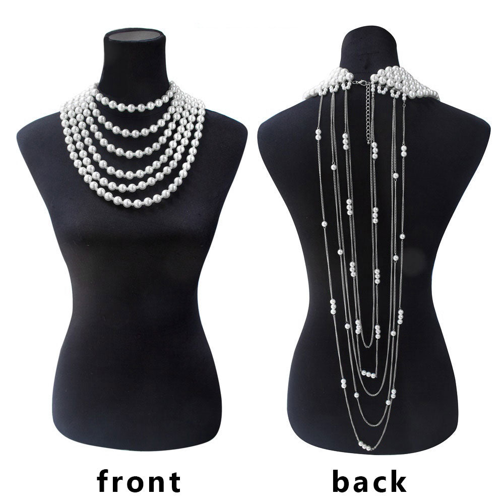 iLLASPARKZ Draped Multi-Layer Pearl Strand Bib Necklace