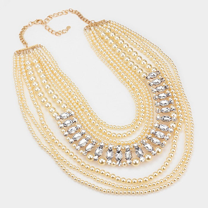 iLLASPARKZ Glass crystal & pearl statement bib necklace