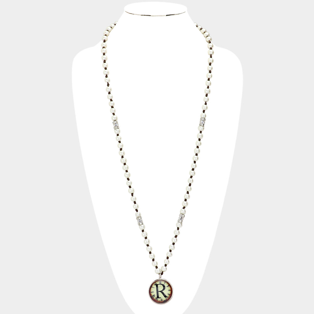 iLLASPARKZ -R- Monogram Pearl Beaded Watch Printed Long Necklace