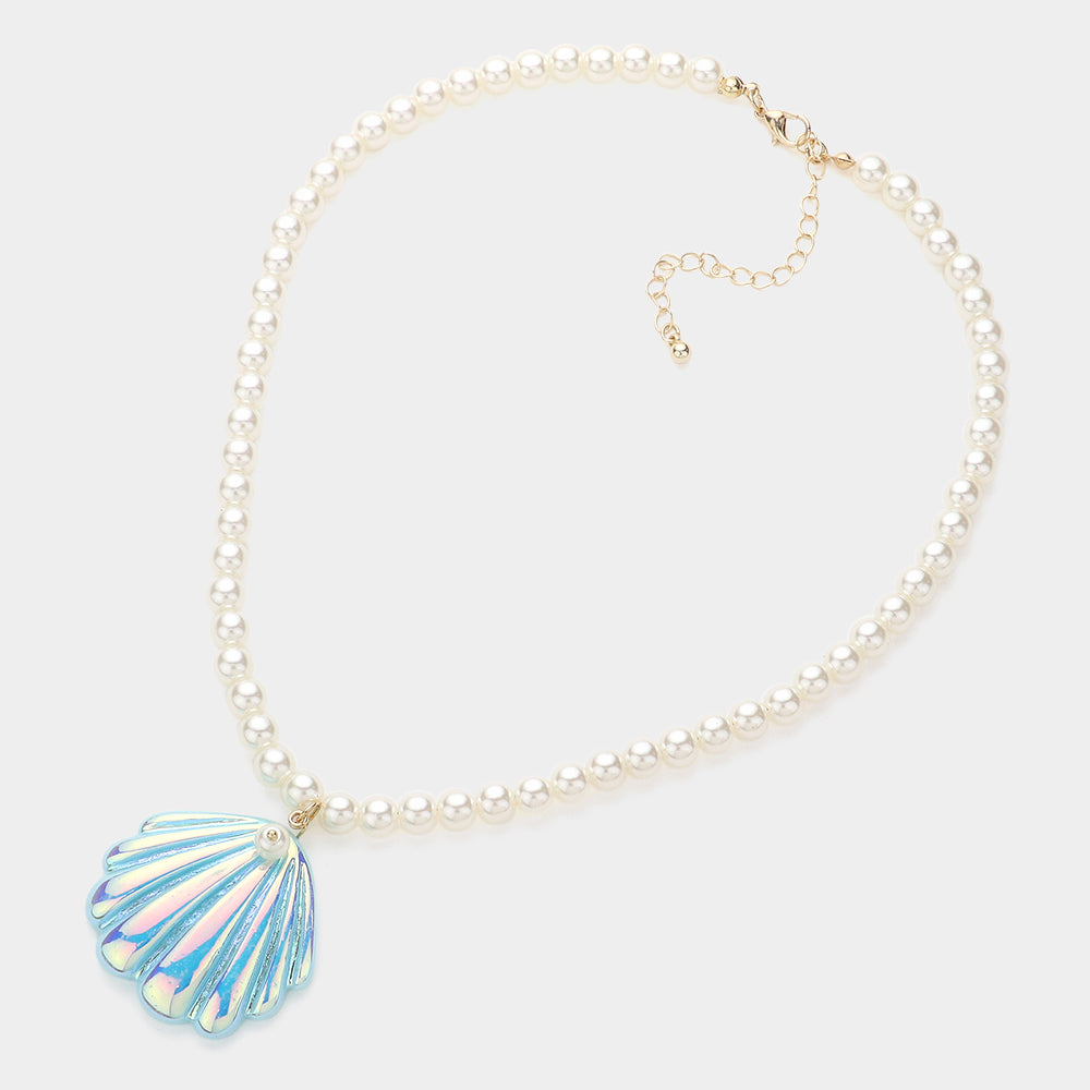 iLLASPARKZ Metallic Glazed Sea Shell Pendant Pearl Necklace