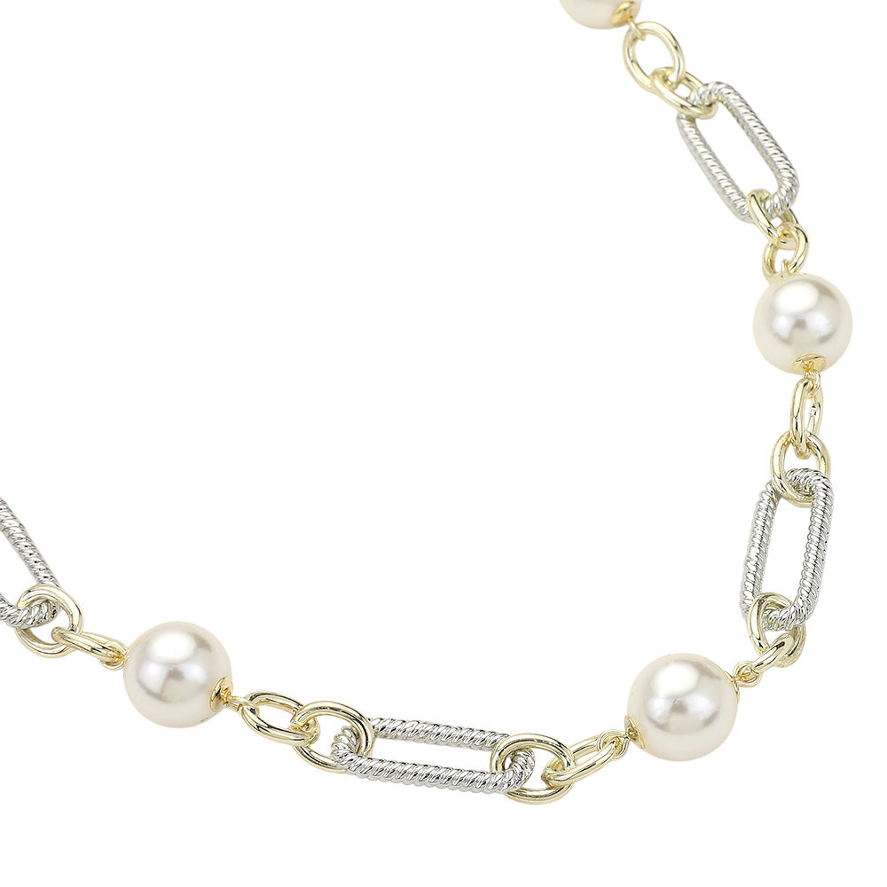 iLLASPARKZ 14K Gold Plated Two Tone Chain Pearl Link Toggle Necklace