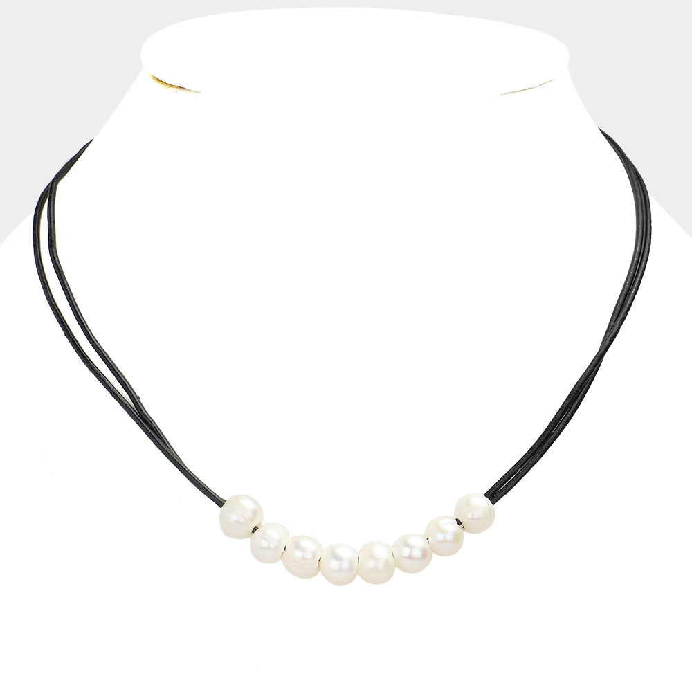 iLLASPARKZ Freshwater Pearl Double Faux Leather Cord Necklace