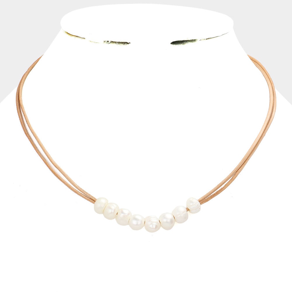 iLLASPARKZ Freshwater Pearl Double Faux Leather Cord Necklace