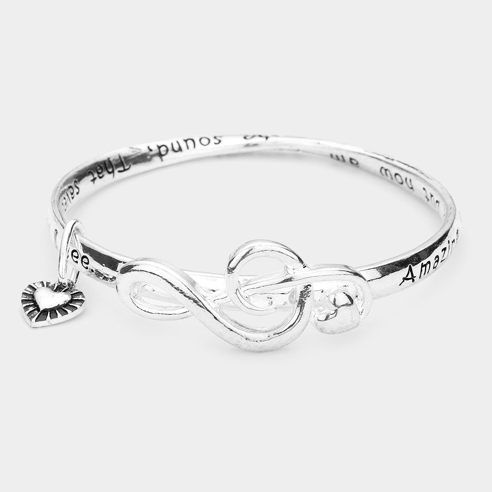 iLLASPARKZ Amazing Grace Metal Treble Clef Accented Heart Charm Message Bangle Bracelet