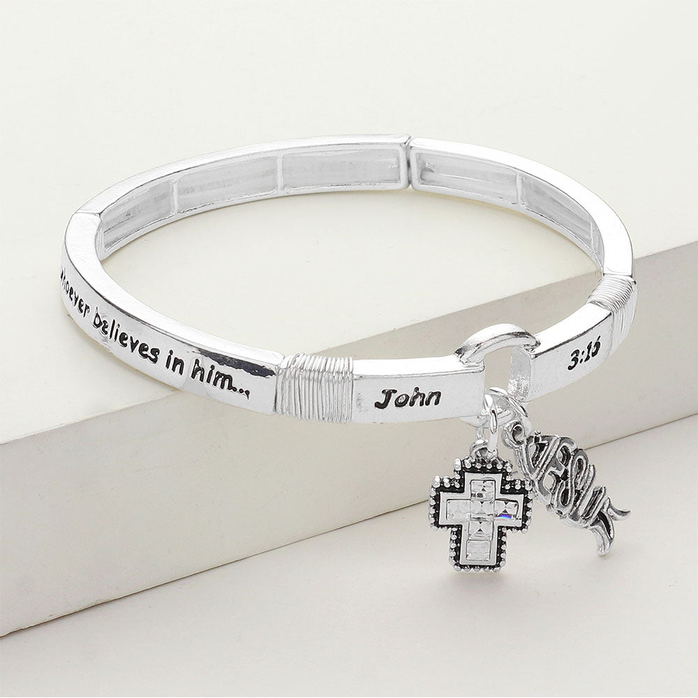 iLLASPARKZ JOHN 3:16 Message Stretch Charm Bracelet