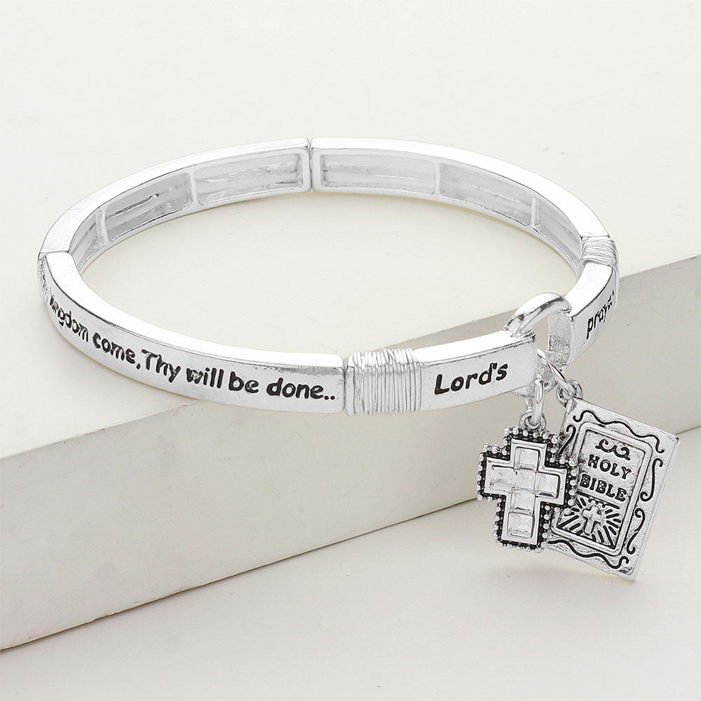 iLLASPARKZ LORDS PRAYER Message Stretch Cross Bible Charm Bracelet