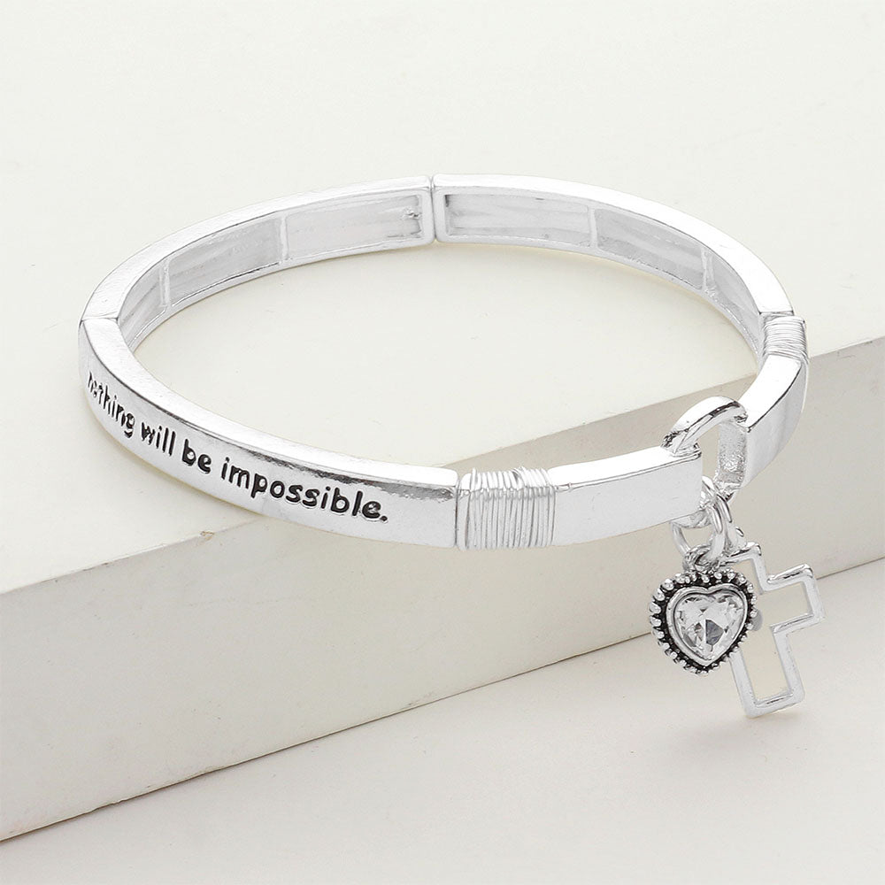 iLLASPARKZ FAITH Message Stretch Cross Heart Charm Bracelet