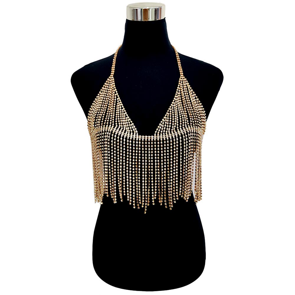 iLLASPARKZ Rhinestone Fringe Body Chain Bralette