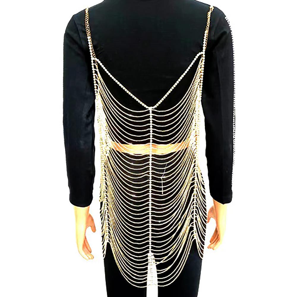 iLLASPARKZ Draped  Rhinestone Dress Body Chain Necklace