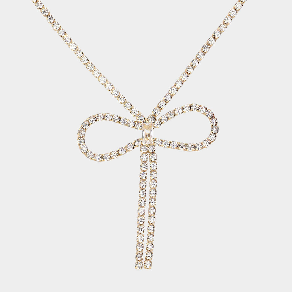 iLLASPARKZ Rhinestone Paved Bow Pointed Necklace