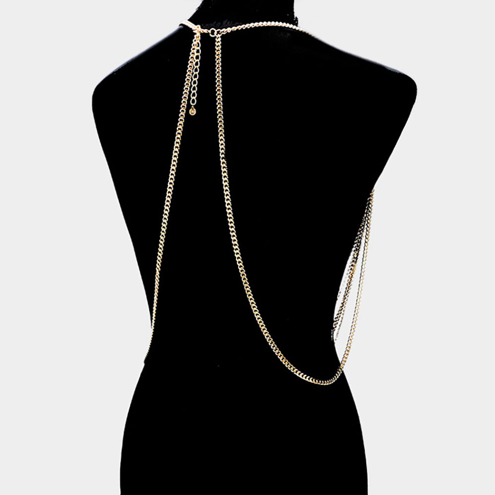 iLLASPARKZ Draped Crystal Rhinestone Pave Bib Body Chain Necklace